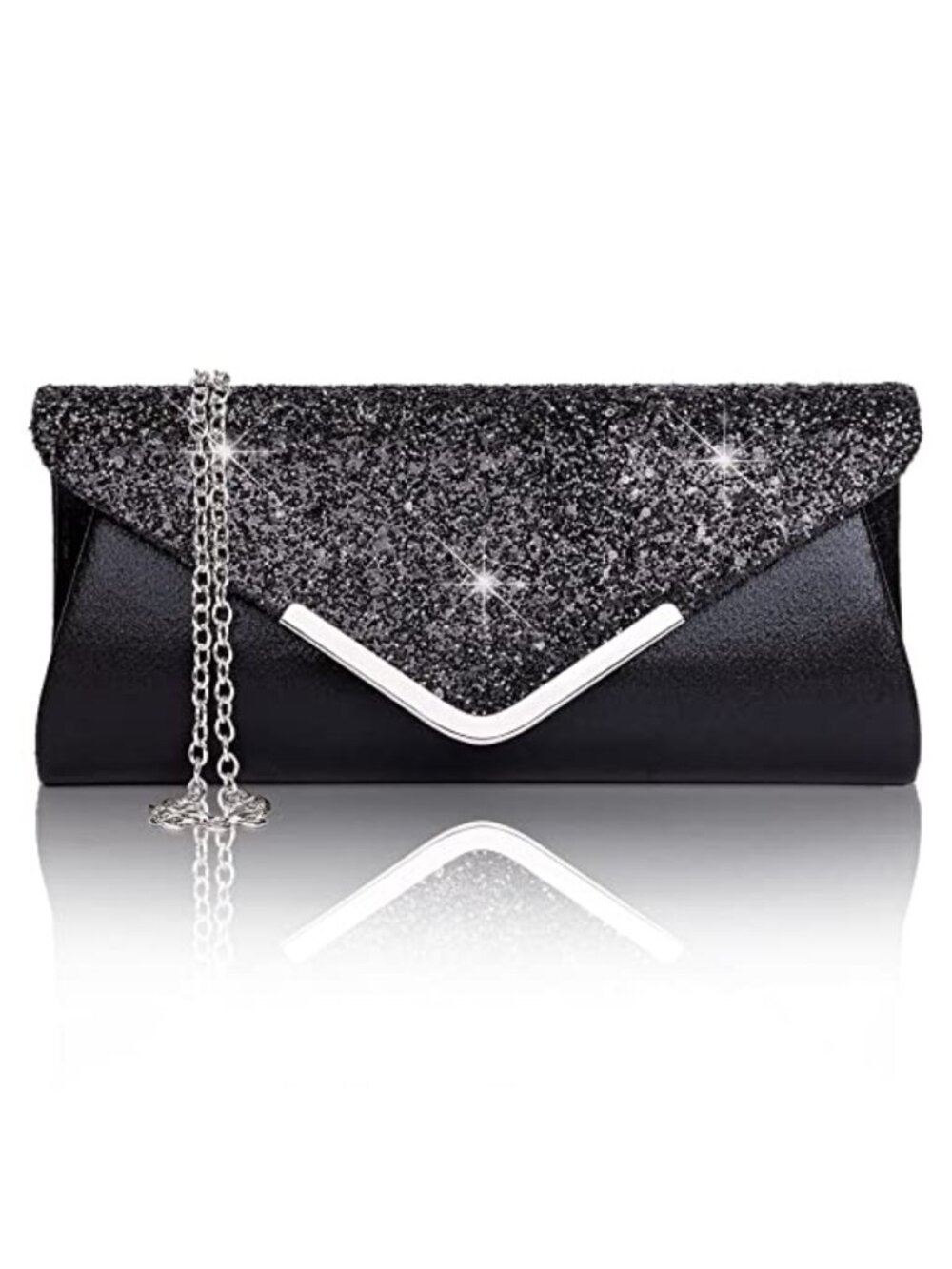 Synthetic Leather Sequin Flap Envelope Clutch Evening Bag